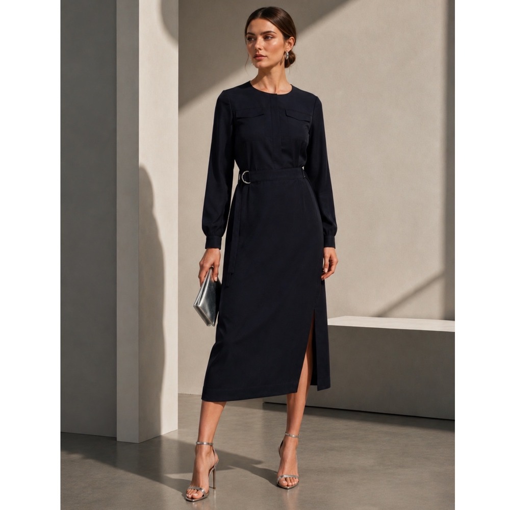 NWT Ted Baker Aminna Utility Midi Dress Women 00 Navy Gold D-Ring Belt (Ted0)